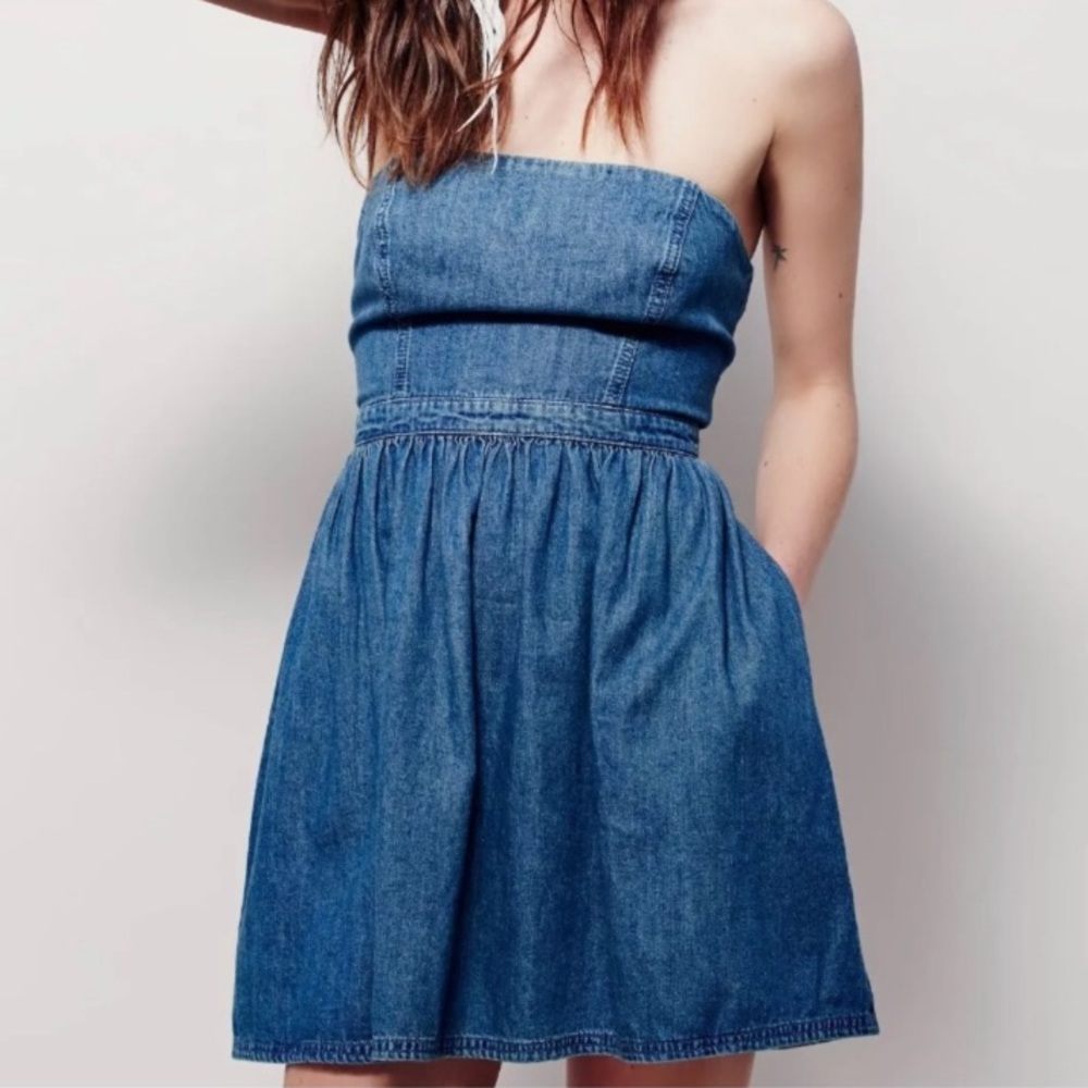 Free People | Darling Denim Strapless Dress Size 0